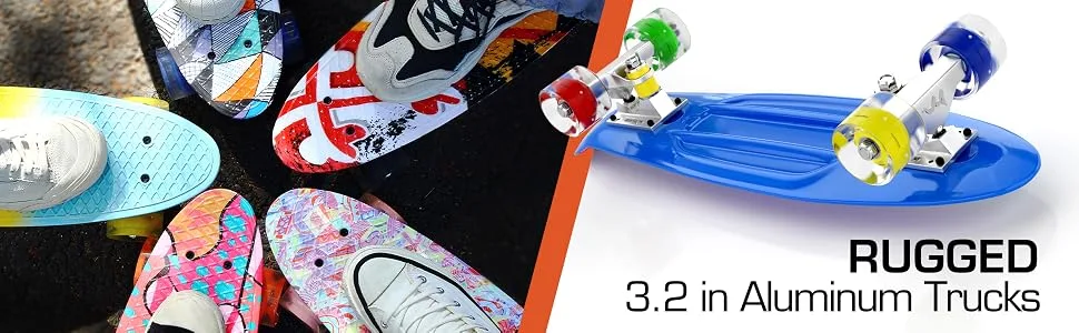 M Merkapa 22" Inch Complete Mini Cruiser Skateboard with Colorful LED Light up Wheels for Beginners Youths Boys Kids 15 Blue - led skateboard