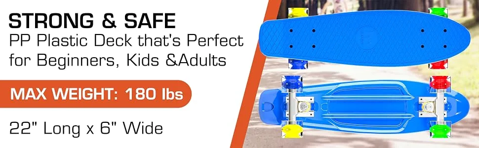 M Merkapa 22" Inch Complete Mini Cruiser Skateboard with Colorful LED Light up Wheels for Beginners Youths Boys Kids 15 Blue - led skateboard