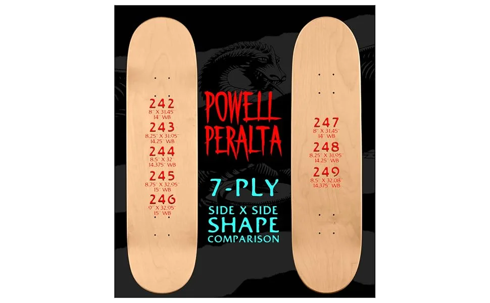 Powell Peralta Skull and Sword Skateboard Decks Green 8.0" - Powell Peralta Popsicle Deck Shape Comparison