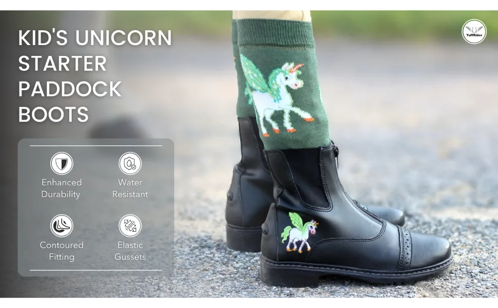 TuffRider Children's Unicorn Front Zip Paddock Boots Black 2 Big Kid - 30127