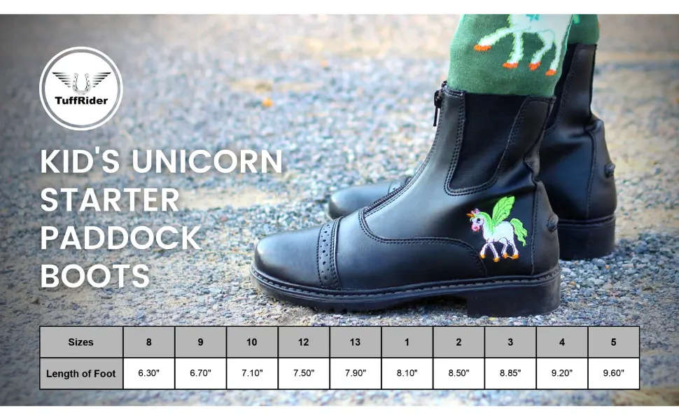 TuffRider Children's Unicorn Front Zip Paddock Boots Black 2 Big Kid - 30127