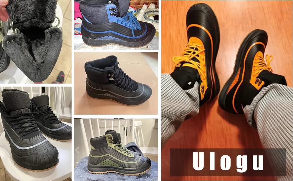 ulogu Men's Snow Boots Waterproof Fur Lined Booties Non-Slip Lightweight Winter Shoes 12 Orange - duck boots for men