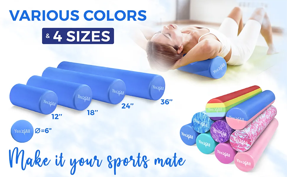 Yes4All Medium-Density Round EVA Foam Roller 12/ 18/ 24/ 36 inch for Physical Activities & Muscle Massage A. Blue 36-inch - roller eva