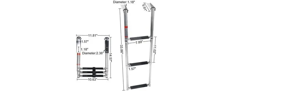 3 Step Stainless Steel Telescoping Boat Ladder Swim Step, 900 Pound Capacity for Marine Yacht - 3 steps ladder