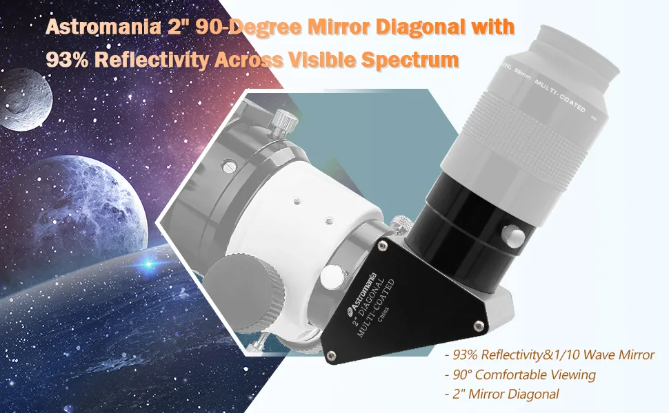 Astromania 2" 90-Degree Mirror Diagonal with 93% reflectivity Across Visible Spectrum - product information 1