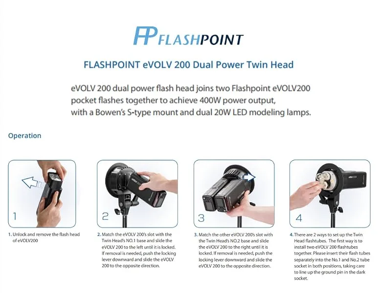 Flashpoint eVOLV Dual Power Twin Head with Bowens Mount (AD-B2) - product information 1
