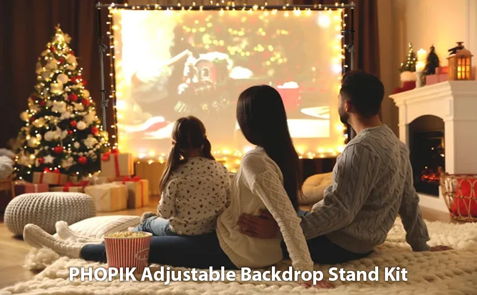 PHOPIK Photo Studio Backdrop Stand, 10ft Adjustable Photo Background Holder, Back Drop Banner Stand Support System Kit for Portrait & Studio Photography, Birthday Party - Adjustable Backdrop Stand