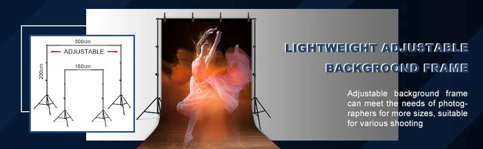 PHOPIK Photo Studio Backdrop Stand, 10ft Adjustable Photo Background Holder, Back Drop Banner Stand Support System Kit for Portrait & Studio Photography, Birthday Party - product information 3