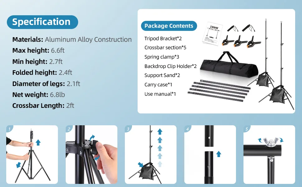 Backdrop Stand 6.5x10ft, ZBWW Photo Video Studio Adjustable Backdrop Stand for Parties, Wedding, Photography, Advertising Display 6.5*10 ft - product information 18