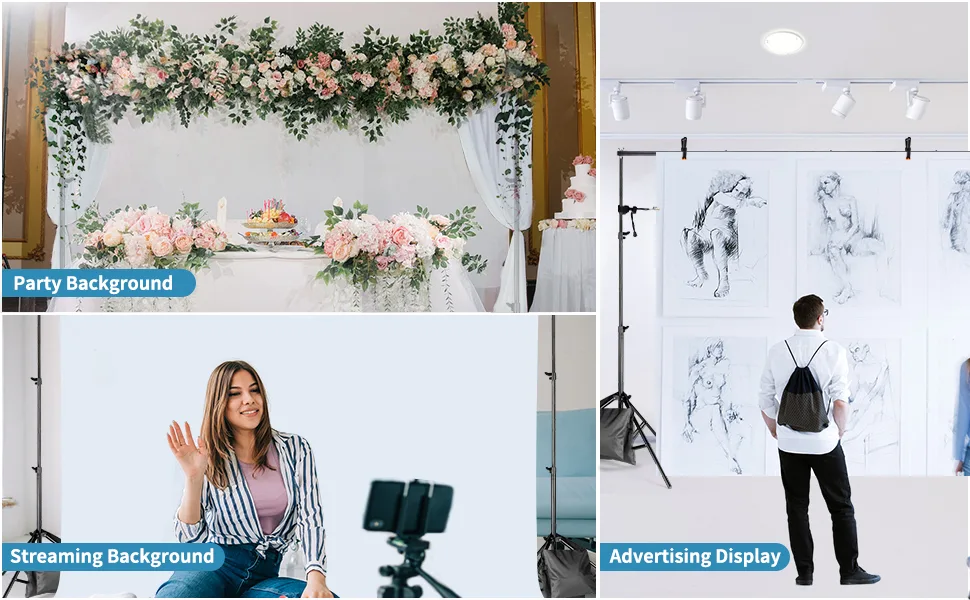 Backdrop Stand 6.5x10ft, ZBWW Photo Video Studio Adjustable Backdrop Stand for Parties, Wedding, Photography, Advertising Display 6.5*10 ft - photo backdrop stand