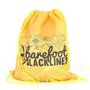 Barefoot Slackline 50ft (15m) Kit! Complete Set Including Slackline, Ratchet, Training Line, Bark Protectors & Instructions! 3 Colors Available Neon Green - Carry Bag drawstring slackline kit set