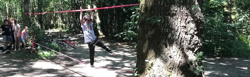 Barefoot Slackline 50ft (15m) Kit! Complete Set Including Slackline, Ratchet, Training Line, Bark Protectors & Instructions! 3 Colors Available Neon Green - Training line set