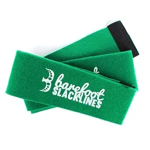 Barefoot Slackline 50ft (15m) Kit! Complete Set Including Slackline, Ratchet, Training Line, Bark Protectors & Instructions! 3 Colors Available Neon Green - Tree Protectors protector velcro