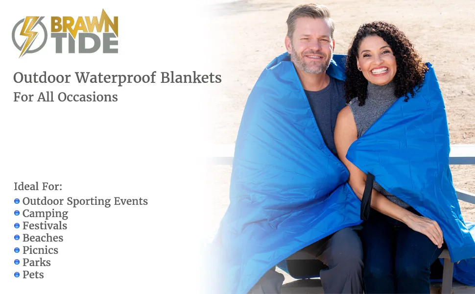BRAWNTIDE Large Outdoor Waterproof Blanket - Quilted, Extra Thick Fleece, Warm, Windproof, Sandproof, Includes Stuff Sack, Shoulder Strap, Ideal for Beaches, Picnics, Camping, Stadiums, Dogs, Car Wine - brawntide outdoor waterproof blanket throw stadium seat chair picnic beach park festival pet dog