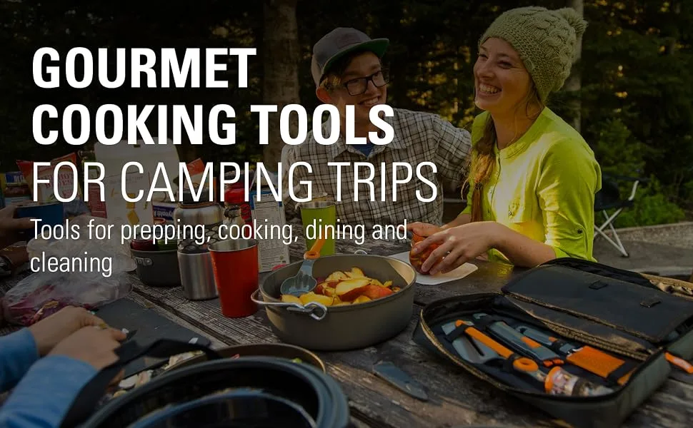 GSI Outdoors, Destination Cooking Set 24, Serves 4 People - GOURMET COOKING TOOLS FOR CAMPING TRIPS Tools for prepping, cooking, dining, and cleaning