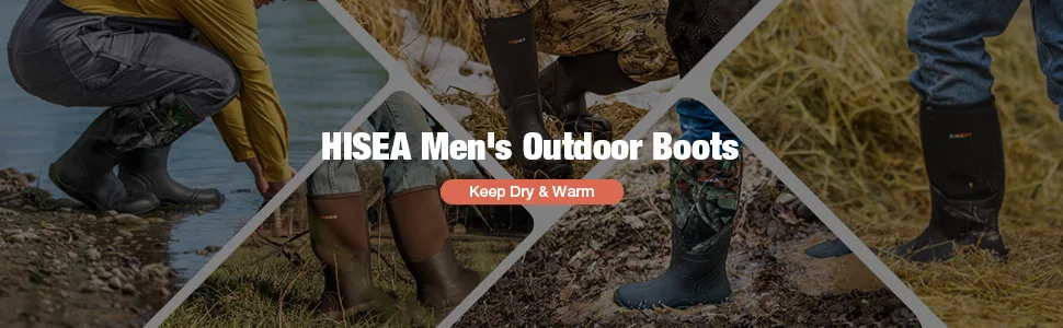 HISEA Men's Rain Boots Waterproof Durable Insulated Rubber Neoprene Outdoor Hunting Boots for Winter Snow Arctic 11 Camo - hisea boots