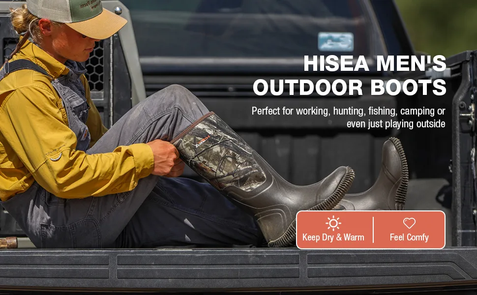 HISEA Men's Rain Boots Waterproof Durable Insulated Rubber Neoprene Outdoor Hunting Boots for Winter Snow Arctic 11 Camo - hisea rain boots
