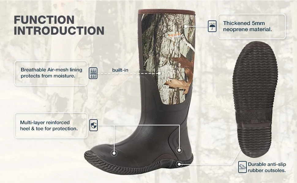 HISEA Men's Rain Boots Waterproof Durable Insulated Rubber Neoprene Outdoor Hunting Boots for Winter Snow Arctic 11 Camo - rain boots foe men