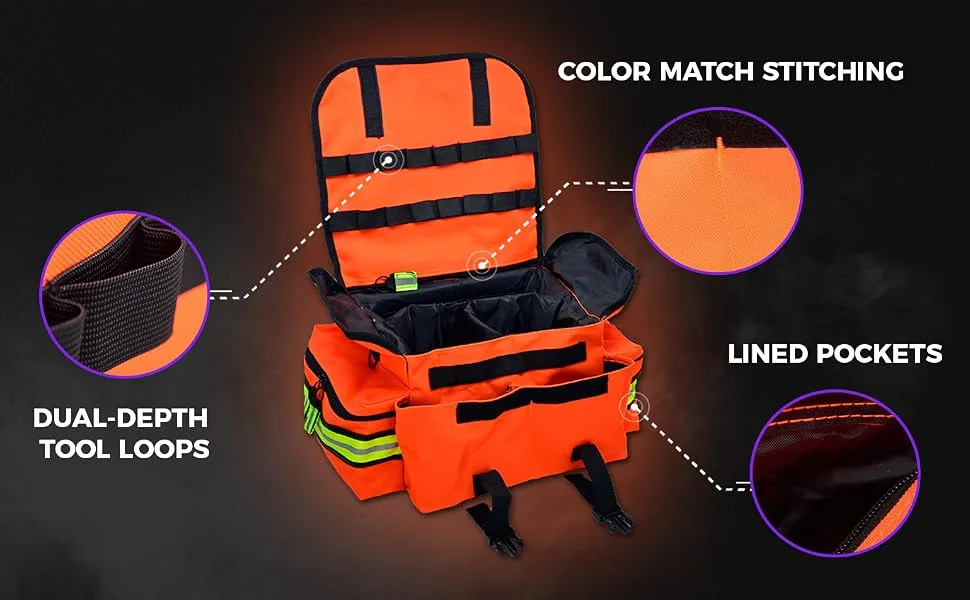 Lightning X Small EMT Medic First Responder Trauma EMS Jump Bag w/Dividers Red - loops first aid kit bag reflective