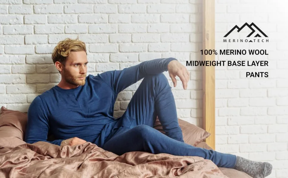 Merino Wool Base Layer Mens Bottom Pants 100% Merino Wool Thermal Underwear Long Johns Light, Mid, Heavyweight + Wool Socks X-Large Charcoal Grey 250 - mens pants banner