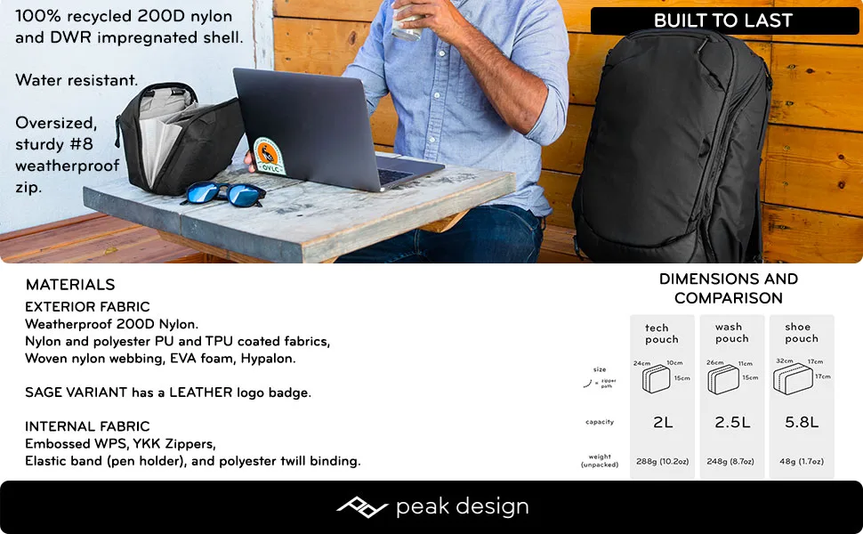 Peak Design Tech Pouch (Midnight) - The Original - Built to last - dimensions and sizing.