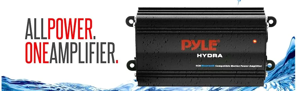Pyle Auto 4-Channel Marine Amplifier - 200 Watt RMS 4 OHM Full Range Stereo with Wireless Bluetooth & Powerful Prime Speaker - High Crossover HD Music Audio Multi Channel System PLMRMB4CB,Black - product information 1