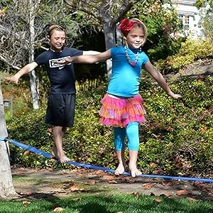 Sunnyglade 50ft Slackline Kit with Training Line, Tree Protectors, High Grade Ratchet, Arm Trainer and Carry Bag Complete Set for Kids and Adults - product information 6
