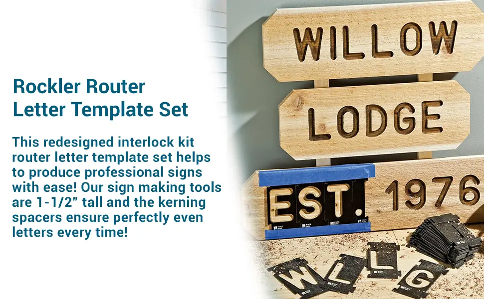 Rockler Router Letter Template Set (1-1/2H - 99 Pieces)  State Park Font Letter Router Template  Interlocking Sign Making Templates w/ Letters, Numbers, & More - Interlock Signmaker's Templates - product information 3