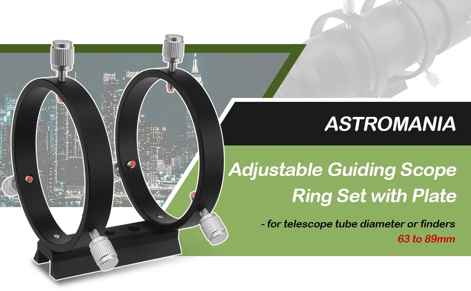 Astromania Adjustable Guiding Scope Ring Set with Plate - 90 mm Inside Diameter (Pair) - for Telescope Tube Diameter or Finders 63 to 89mm Inside Diameter -90MM - ring1