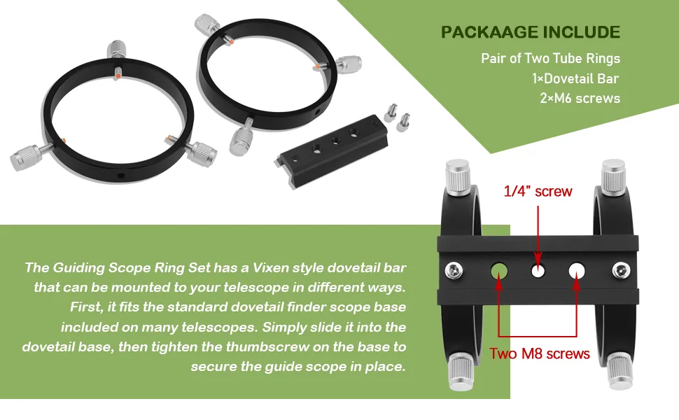 Astromania Adjustable Guiding Scope Ring Set with Plate - 90 mm Inside Diameter (Pair) - for Telescope Tube Diameter or Finders 63 to 89mm Inside Diameter -90MM - ring2