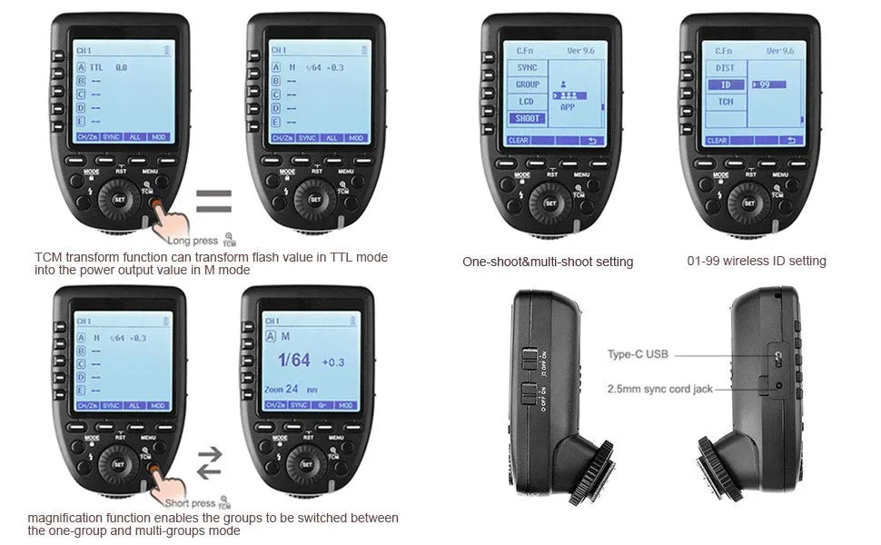 Godox Camera Flash Trigger Xpro-S for Sony Wireless Remote 2.4GHz 1/8000s HSS TTL-Convert-Manual Large Screen Design Customizable Functions - Versatile Trigger
