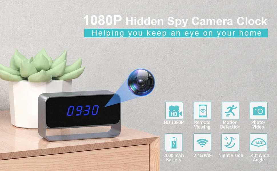 GooSpy Hidden Camera Clock WiFi Spy Camera FHD1080P Wireless Secret Nanny Cam Small Surveillance Security Cams Enhanced Night Vision Motion Detection Alert - Hidden camera clock