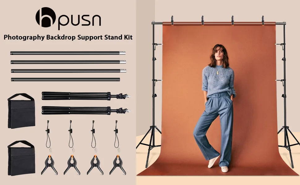 Hpusn Adjustable Backdrop Stand Kit 10ft: Photo Video Studio for Wedding Party Stage Decoration, Background Support System Kit for Photography Studio with Clamp, Sand Bag, Carry Bag BS02 - product information 3