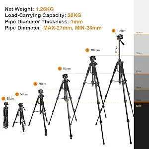 Huepar Lightweight TPD14 56" Adjustable Laser Level Tripod with 3-Way Swivel Pan Head, Quick Release Plate with 1/4" Screw Mount, Bubble Level, Multi-Function Hook and 5/8" UNF Adapter Nut - product information 17