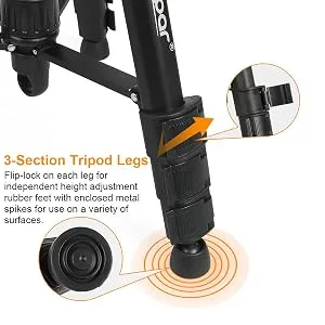 Huepar Lightweight TPD14 56" Adjustable Laser Level Tripod with 3-Way Swivel Pan Head, Quick Release Plate with 1/4" Screw Mount, Bubble Level, Multi-Function Hook and 5/8" UNF Adapter Nut - product information 19