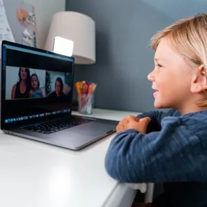 Lume Cube Video Conference Lighting Kit | Live Streaming, Video Conferencing, Remote Working | Lighting Accessory for Laptop, Adjustable Brightness and Color Temperature, Computer Mount Included - Mounted on camera