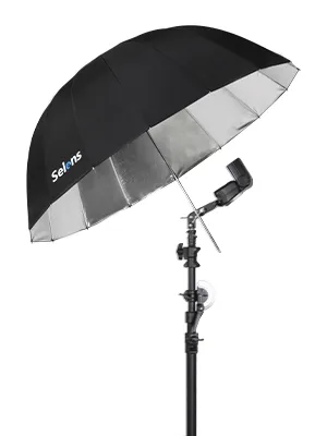 Selens 51 Inch Diameter Photo Umbrella Double Layer Black/Silver Reflective Lighting Umbrella for Contrast, Concentrative Light U51-R - Reflective Lighting Umbrella