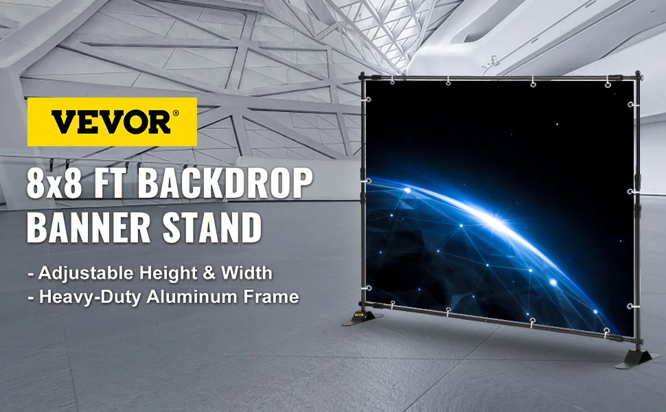 VEVOR 8 X 8 Ft Banner Stand Adjustable Height and Width Display Backdrop Lightweight Portable Trade Show Wall for Photography 88feet - banner stand