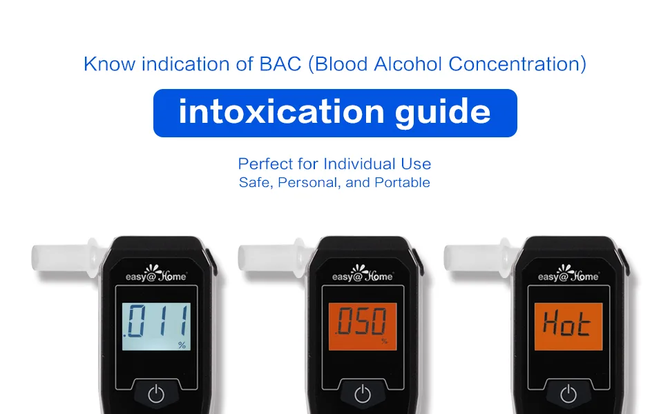 EasyHome Breathalyzer, Professional-Grade Portable Fuel Cell Breath Alcohol Tester, Personal BAC Level Tracker Color Backlit Digital Notifications, 5 mouthpieces EAT-05FL - breathalyzer