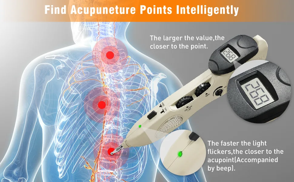 Electronic Acupuncture Pen Pain Relief Therapy Meridian Pen Find Acupoints Automatically with 3 Massage Heads Rechargeable 508B - acupuncture pen