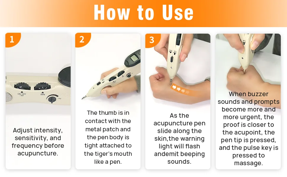 Electronic Acupuncture Pen Pain Relief Therapy Meridian Pen Find Acupoints Automatically with 3 Massage Heads Rechargeable 508B - acupuncture pen