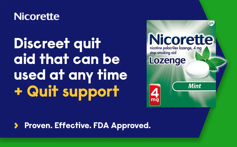 Nicorette 4 mg Nicotine Lozenges to Help Quit Smoking with Behavioral Support Program - Mint Flavored Stop Smoking Aid, 144 Count - Discreet quit aid that can be used at any time + quit support