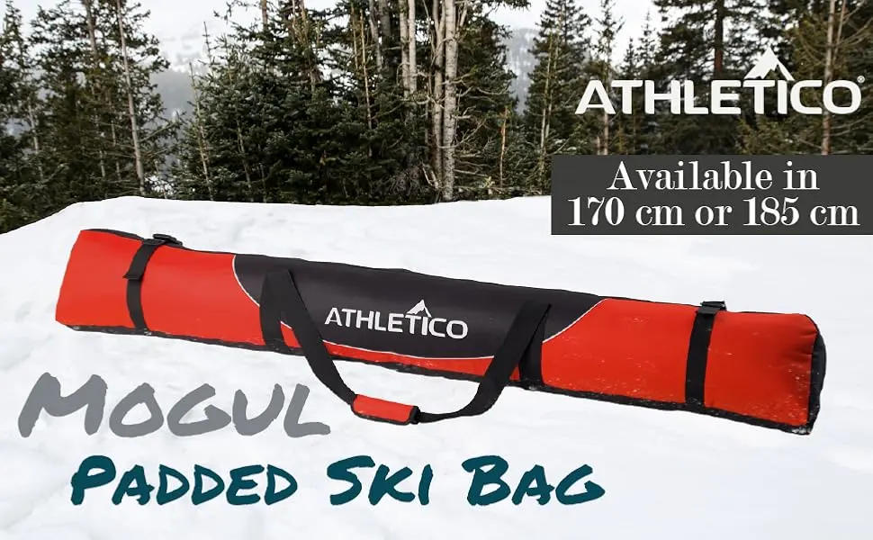 Athletico Mogul Padded Ski Bag - Fully Padded Single Ski Travel Bag Red 170cm - Athletico Padded Ski Bag