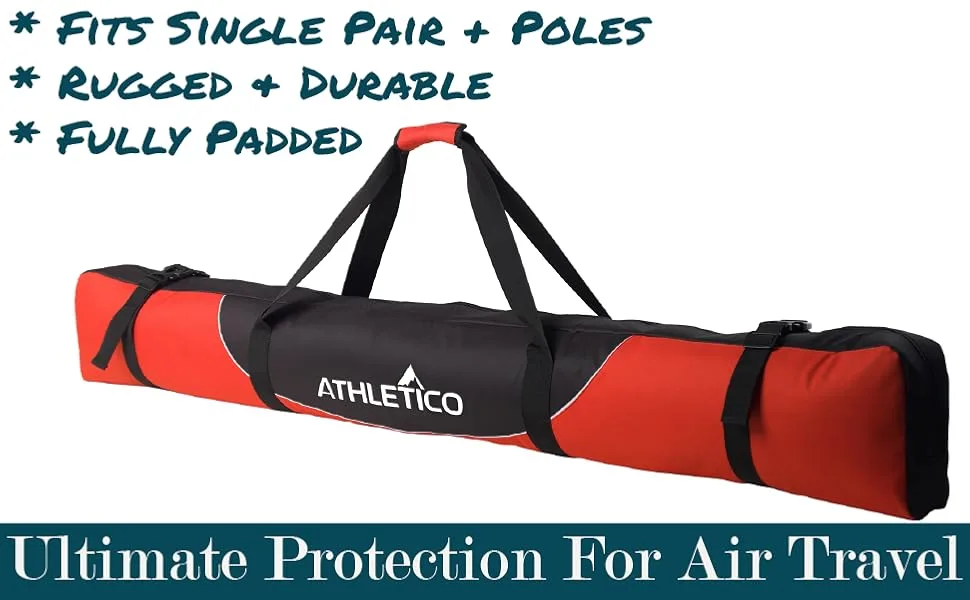 Athletico Mogul Padded Ski Bag - Fully Padded Single Ski Travel Bag Red 170cm - Athletico Quality