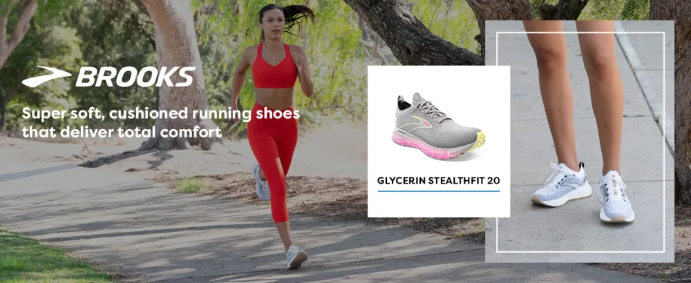 Brooks Womens Glycerin StealthFit 20 Neutral Running Shoe White/Black/Cream 8 - brooks