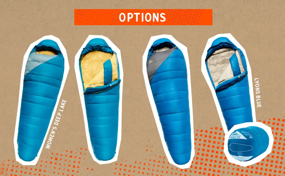 Kelty Cosmic 20 Degree 550 Down Fill Sleeping Bag for 3 Season Camping, Premium Thermal Efficiency, Soft to Touch, Large Footbox, Compression Stuff Sack Lyons Blue/Dark Shadow Regular - Cosmic 20 Down