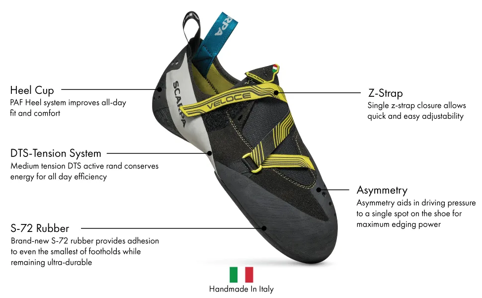 SCARPA Men's Veloce Rock Climbing Shoes for Gym Climbing Black/Yellow 7-7.5 - Call-outs