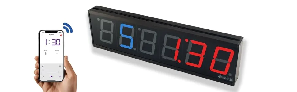 GymNext Flex Timer - Home Edition - Bluetooth App-Controlled LED Interval Timer with Medium 2.3 Digits for Crossfit, Tabata, HIIT, EMOM, MMA, Boxing, Interval Training, Circuit Training, and More - iPhone controlling the Flex Timer using Bluetooth technology