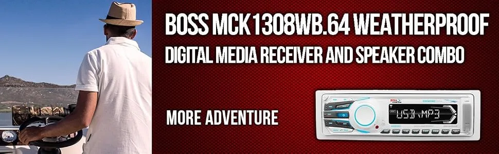 BOSS Audio Systems MCK1308WB.64 Receiver Speaker Package, Bluetooth, MP3 USB SD AM FM Marine Stereo, Detachable Front Panel, Wireless Remote - - no CD DVD, 4 6.5 Inch Speakers, Antenna - product information 1