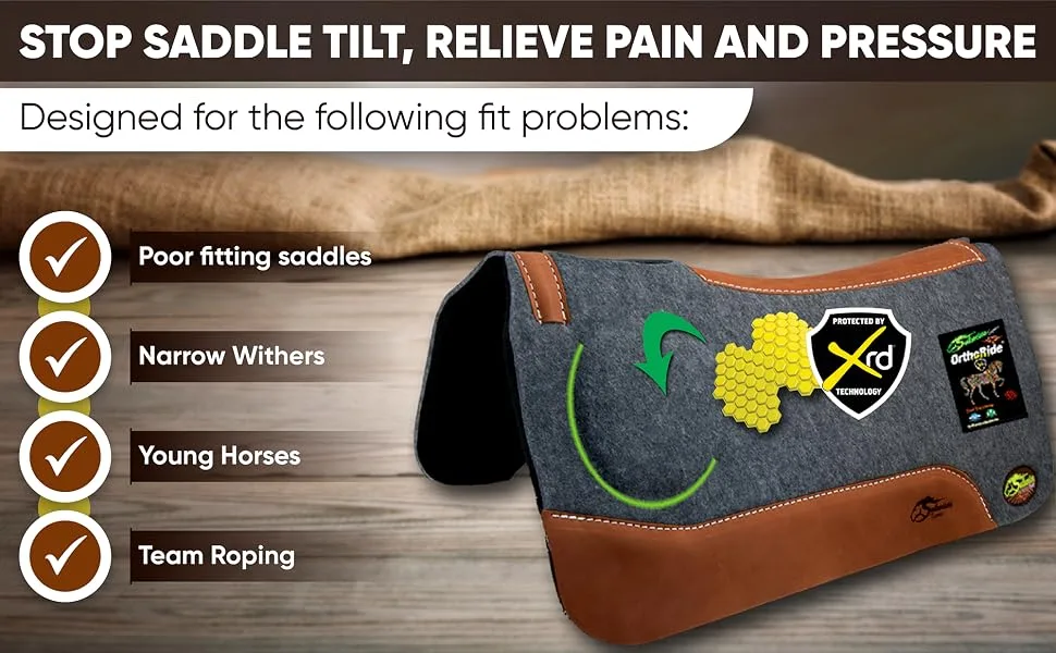OrthoRide Correction Saddle Pad Western Saddle Pads - Made in USA 31 x 32 Natural Leathers - Poor fitting saddles